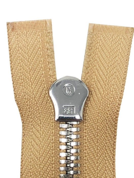 Glossy 5MM One-Way Separating Open Bottom Zipper, Beige/Silver |28 Inch Length