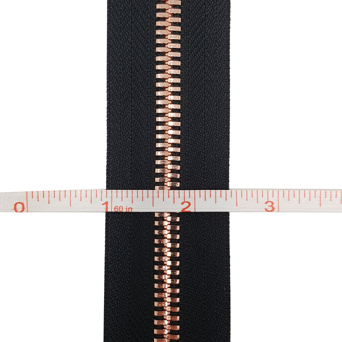 Glossy 8MM Two-Way Separating Open Bottom Zipper, Black/Rose Gold |  36 Inch Length