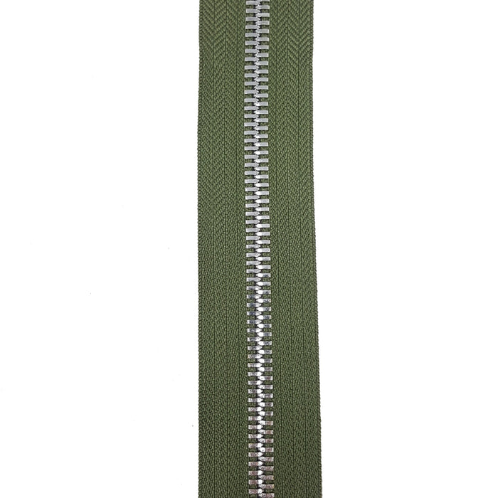 Glossy 8MM Two-Way Separating Open Bottom Zipper, Olive/Nickel | 36 Inch Length