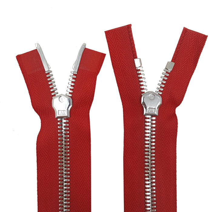 Glossy 5MM or 8MM Two-Way Separating Open Bottom Zipper, Red/Nickel | 36 Inch