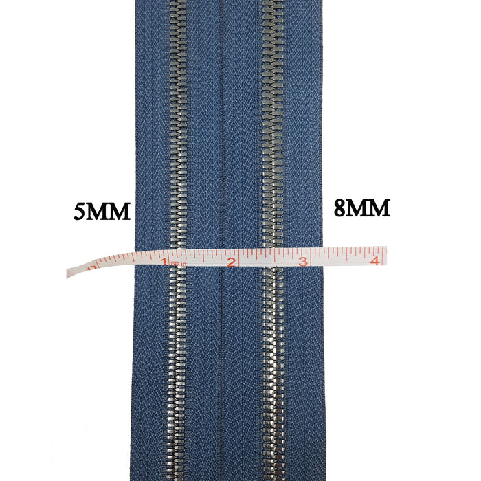 Glossy 5MM or 8MM Two-Way Separating Open Bottom Zipper, Navy/Gun Metal |  36 Inch