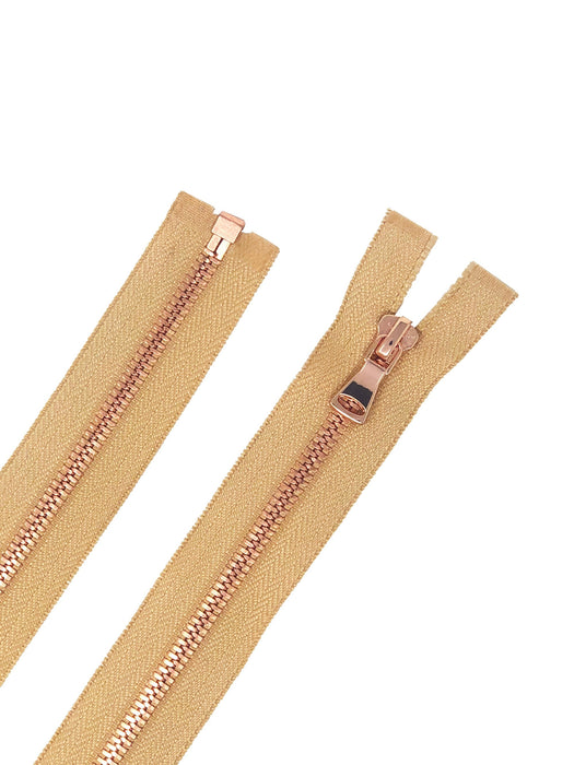 Glossy 5MM or 8MM One-Way Separating Open Bottom Zipper, Beige/Rose Gold |  28 Inch Length