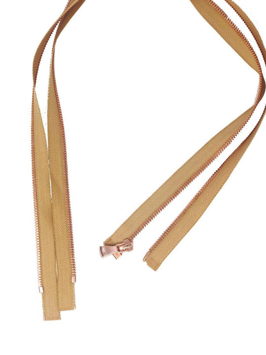 Glossy 5MM or 8MM One-Way Separating Open Bottom Zipper, Beige/Rose Gold |  28 Inch Length