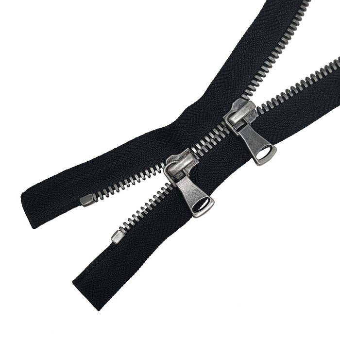 Glossy 5MM Two-Way Separating Open Bottom Zipper, Black/Antique Nickel | 36 Inch Length