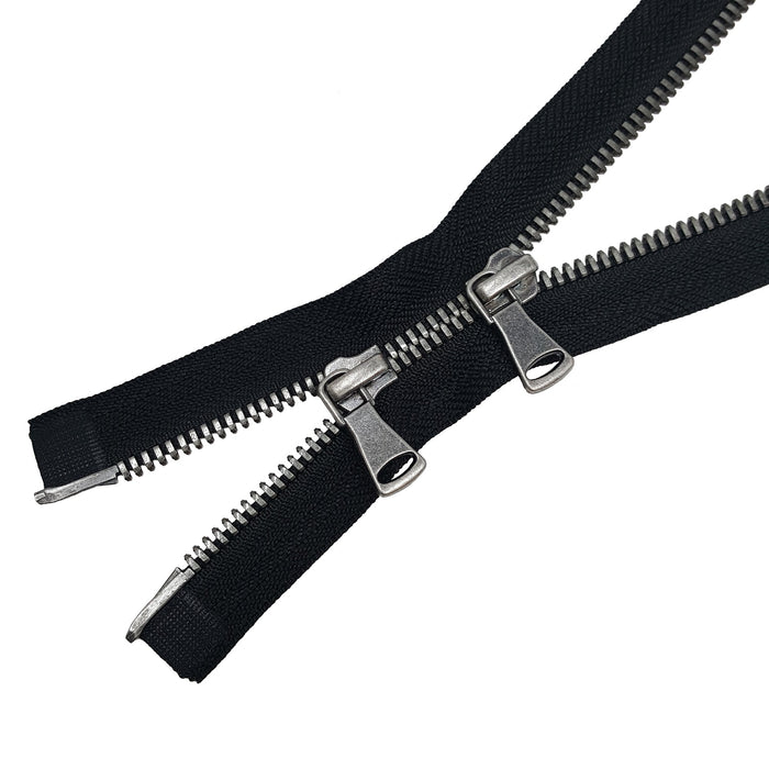 Glossy 5MM Two-Way Separating Open Bottom Zipper, Black/Antique Nickel | 36 Inch Length