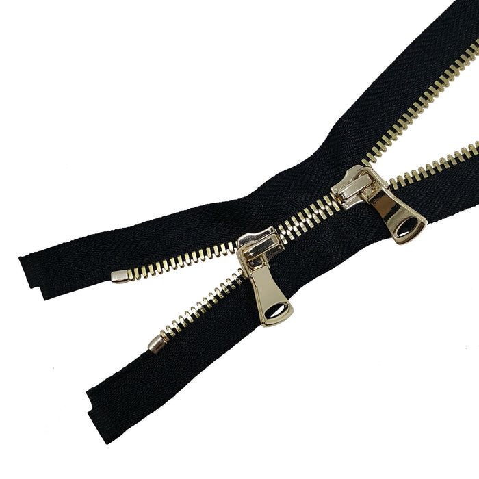 Glossy 5MM or 8MM Two-Way Separating Open Bottom Zipper, Black/Brass | 36 Inch