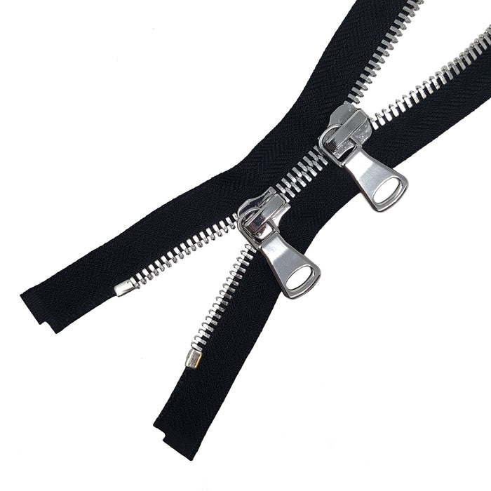 Glossy 8MM Two-Way Separating Open Bottom Zipper, Black/Silver |  36 Inch Length