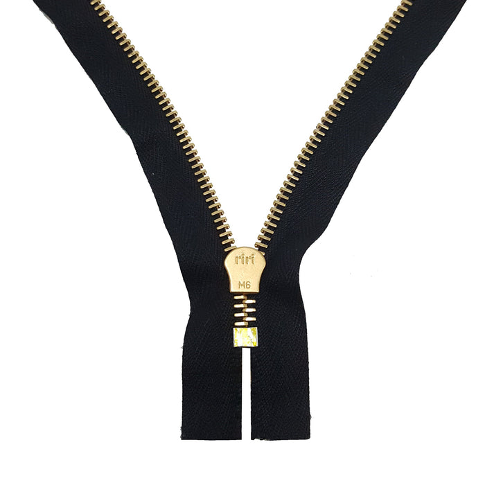 Riri 6MM Closed Bottom Zipper with KTA Pull, Black/Brass