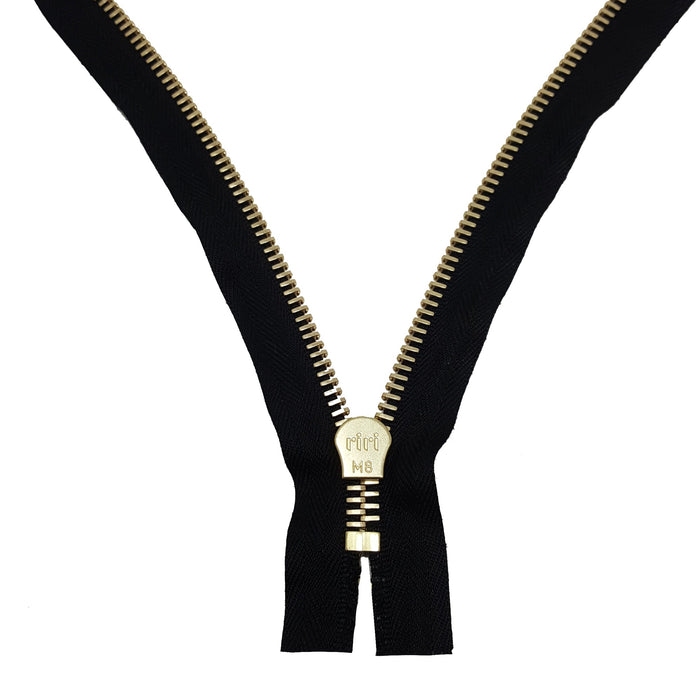 Riri 8MM Closed Bottom Zipper with KTA Pull, Black/Brass