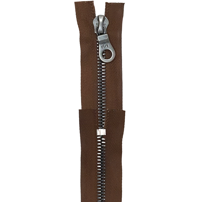 Riri 8MM Closed Bottom Zipper with KTA Pull, Brown/Gun Metal