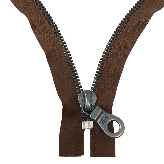 Riri 8MM Closed Bottom Zipper with KTA Pull, Brown/Gun Metal