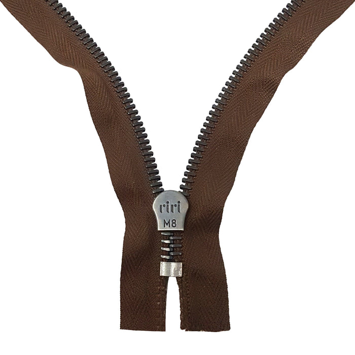 Riri 8MM Closed Bottom Zipper with KTA Pull, Brown/Gun Metal