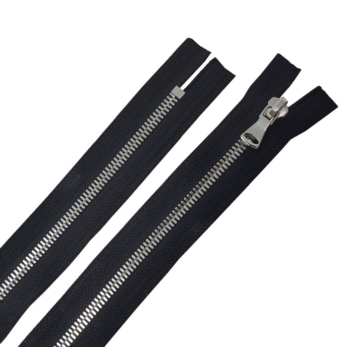 Glossy 5MM or 8MM One-Way Non-Separating Closed Bottom Zipper, Black/Nickel | 7 Inch Length