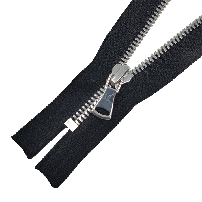 Glossy 5MM or 8MM One-Way Non-Separating Closed Bottom Zipper, Black/Nickel | 7 Inch Length