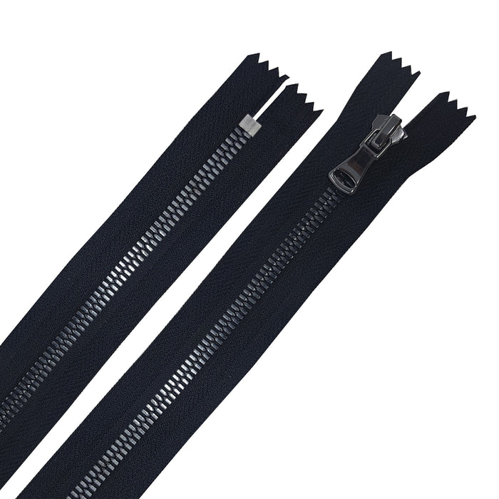 Glossy 5MM or 8MM One-Way Non-Separating Closed Bottom Zipper, Black/Gun Metal | 7 Inch Length