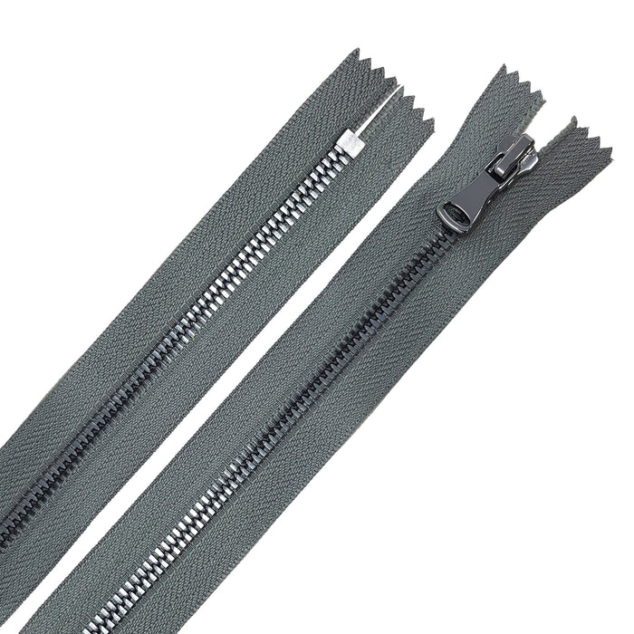 Glossy 5MM or 8MM One-Way Non-Separating Closed Bottom Zipper, Gray/Gun Metal |7 Inch Length