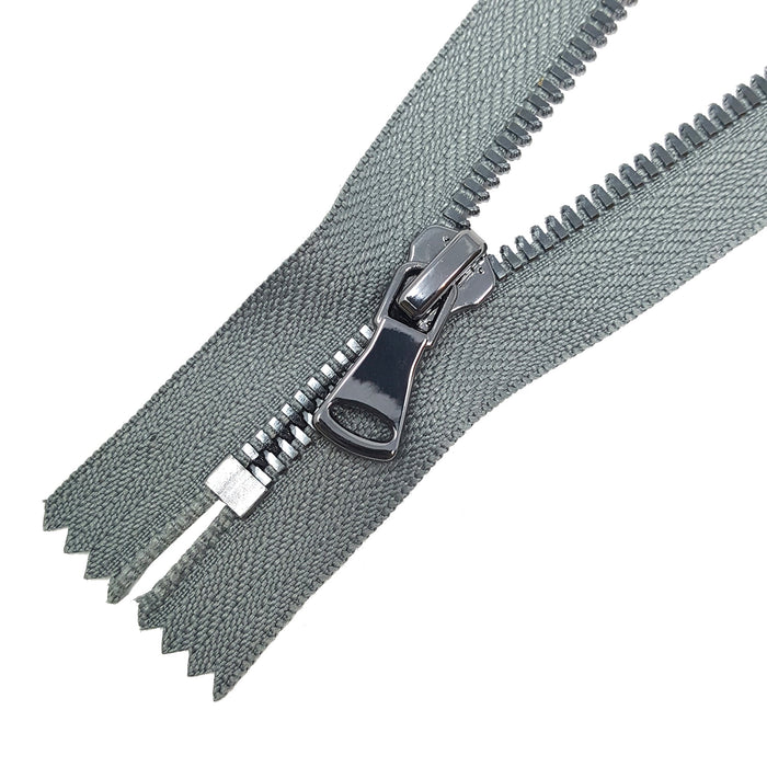 Glossy 5MM or 8MM One-Way Non-Separating Closed Bottom Zipper, Gray/Gun Metal |7 Inch Length