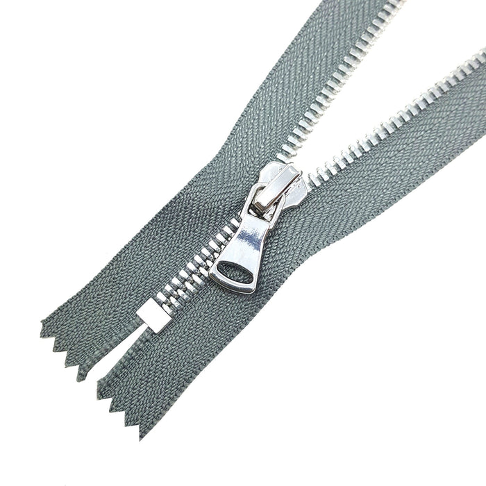 Glossy 5MM or 8MM One-Way Non-Separating Closed Bottom Zipper, Gray/Nickel | 7 Inch Length