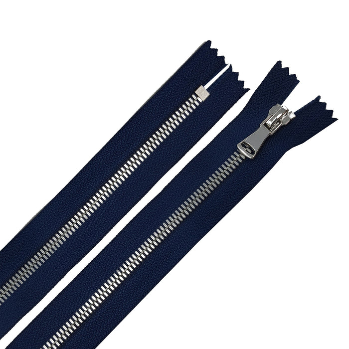 Glossy 5MM One-Way Non-Separating Closed Bottom Zipper, Navy/Nickel | 7" Inch Length