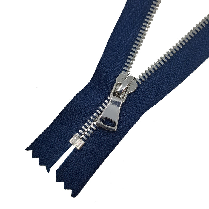 Glossy 5MM One-Way Non-Separating Closed Bottom Zipper, Navy/Nickel | 7" Inch Length