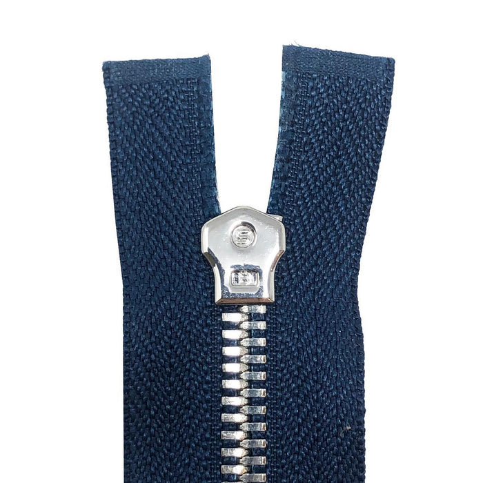 Glossy 5MM One-Way Non-Separating Closed Bottom Zipper, Navy/Nickel | 7" Inch Length