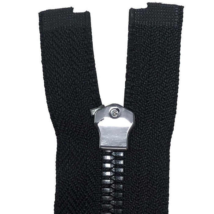 Glossy 5MM or 8MM One-Way Non-Separating Closed Bottom Zipper, Black/Gun Metal | 7 Inch Length