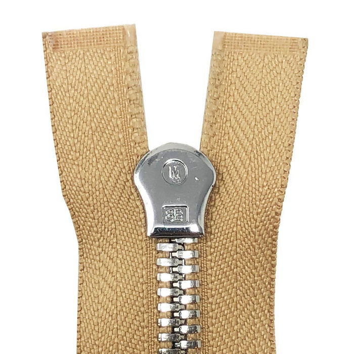 Glossy 5MM or 8MM One-Way Non-Separating Closed Bottom Zipper, Beige/Nickel |7 Inch Length