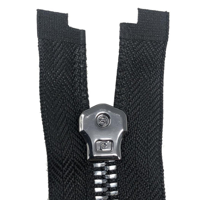 Glossy 5MM or 8MM One-Way Non-Separating Closed Bottom Zipper, Black/Gun Metal | 7 Inch Length