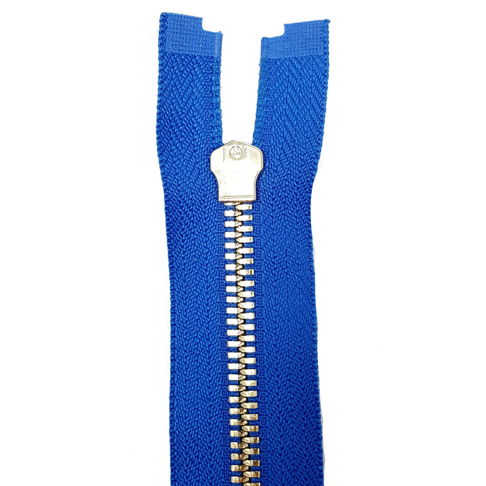 Glossy 5MM or 8MM One-Way Non-Separating Closed Bottom Zipper, Royal/Brass |7 Inch Length