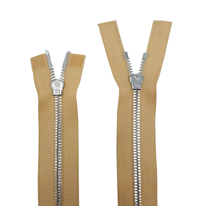 Glossy 8MM Two-Way Separating Open Bottom Zipper, Beige/Nickel |  36 Inch Length