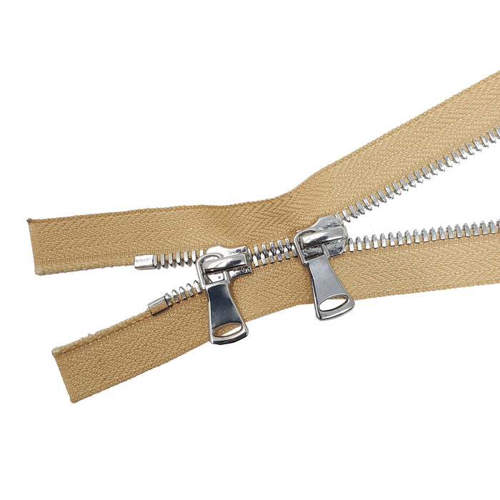 Glossy 8MM Two-Way Separating Open Bottom Zipper, Beige/Nickel |  36 Inch Length