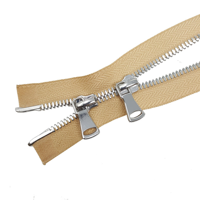 Glossy 8MM Two-Way Separating Open Bottom Zipper, Beige/Nickel |  36 Inch Length