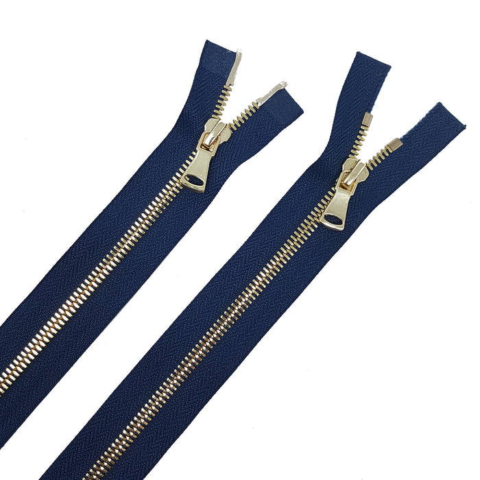 Glossy 5MM or 8MM Two-Way Separating Open Bottom Zipper, Navy/Brass | 36 Inch