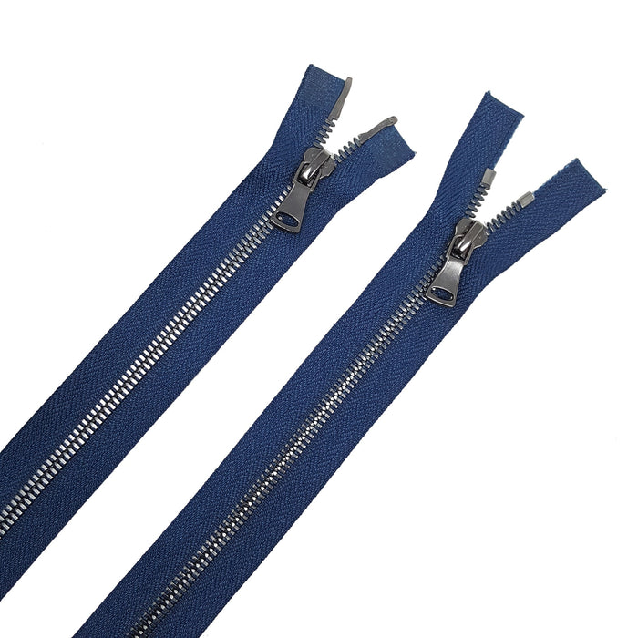 Glossy 5MM or 8MM Two-Way Separating Open Bottom Zipper, Navy/Gun Metal |  36 Inch