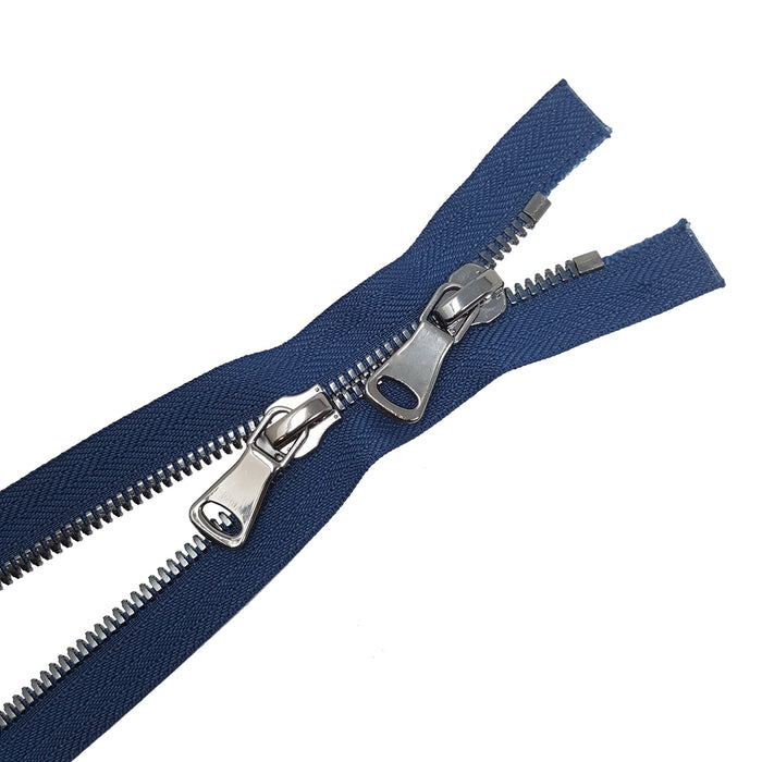 Glossy 5MM or 8MM Two-Way Separating Open Bottom Zipper, Navy/Gun Metal |  36 Inch