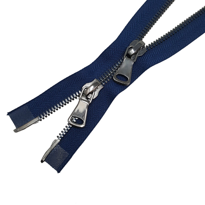 Glossy 5MM or 8MM Two-Way Separating Open Bottom Zipper, Navy/Gun Metal |  36 Inch