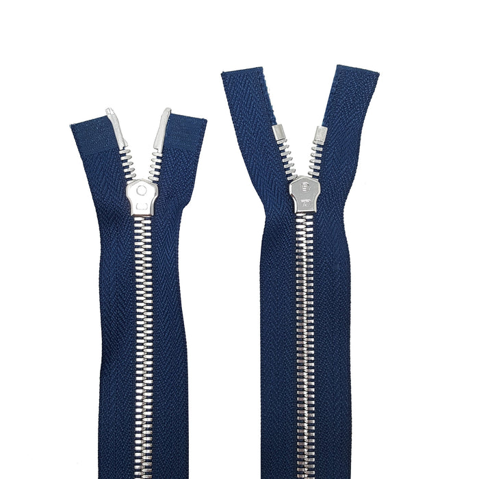 Glossy 5MM Two-Way Separating Open Bottom Zipper, Navy/Nickel | 36 Inch Length