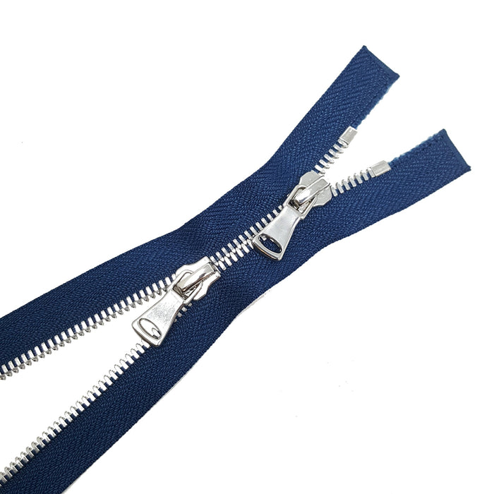 Glossy 5MM Two-Way Separating Open Bottom Zipper, Navy/Nickel | 36 Inch Length