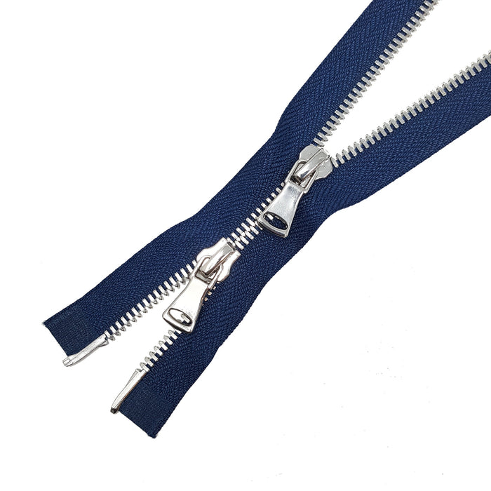 Glossy 5MM Two-Way Separating Open Bottom Zipper, Navy/Nickel | 36 Inch Length