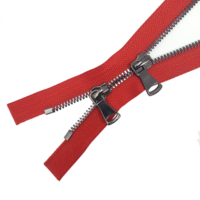 Glossy 5MM or 8MM Two-Way Separating Open Bottom Zipper, Red/Gun Metal | 36 Inch