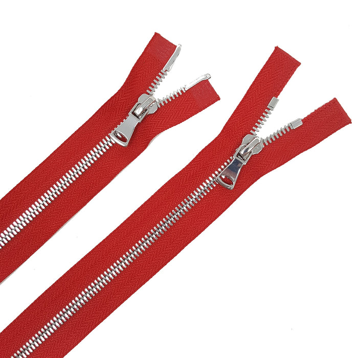 Glossy 5MM or 8MM Two-Way Separating Open Bottom Zipper, Red/Nickel | 36 Inch