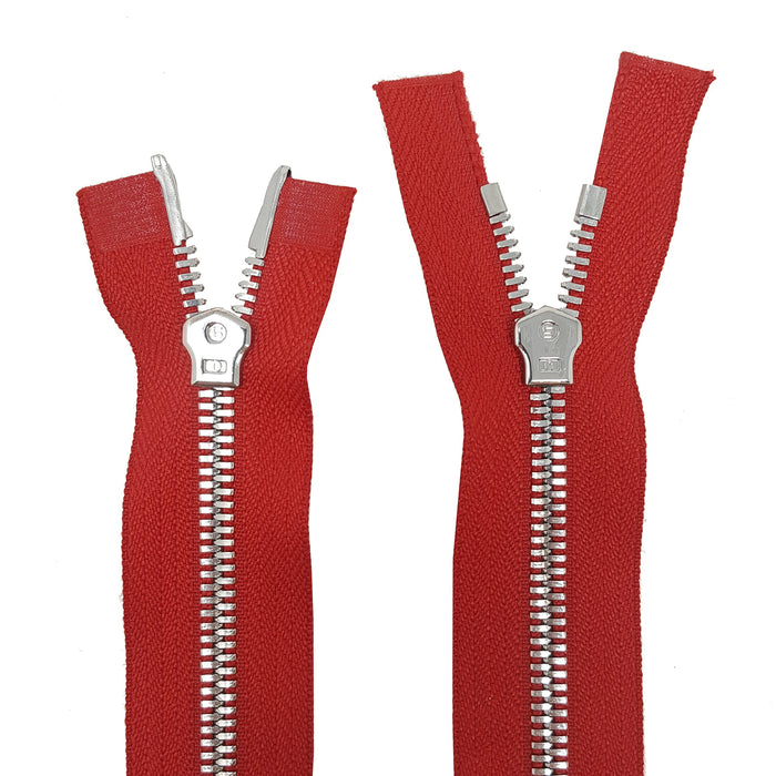 Glossy 5MM or 8MM Two-Way Separating Open Bottom Zipper, Red/Nickel | 36 Inch