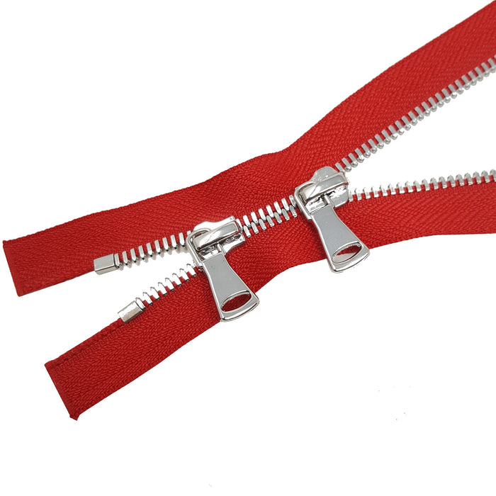 Glossy 5MM or 8MM Two-Way Separating Open Bottom Zipper, Red/Nickel | 36 Inch