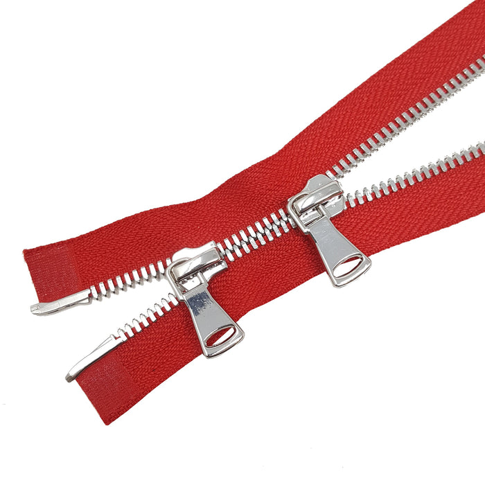 Glossy 5MM or 8MM Two-Way Separating Open Bottom Zipper, Red/Nickel | 36 Inch