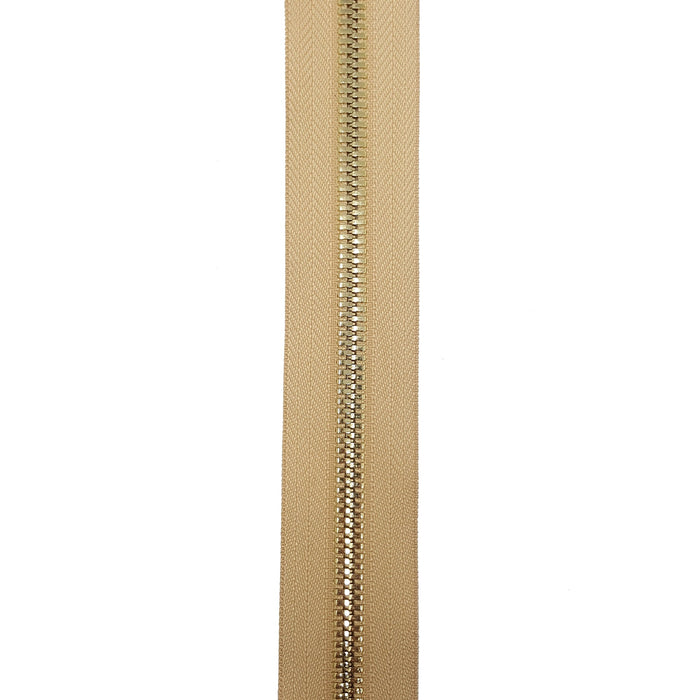 Glossy 8MM Two-Way Separating Open Bottom Zipper, Beige/Brass | 36 Inch Length