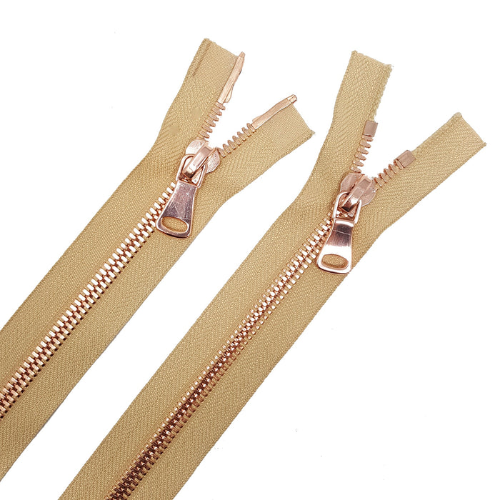 Glossy 8MM Two-Way Separating Open Bottom Zipper, Beige/Rose Gold |  36 Inch Length