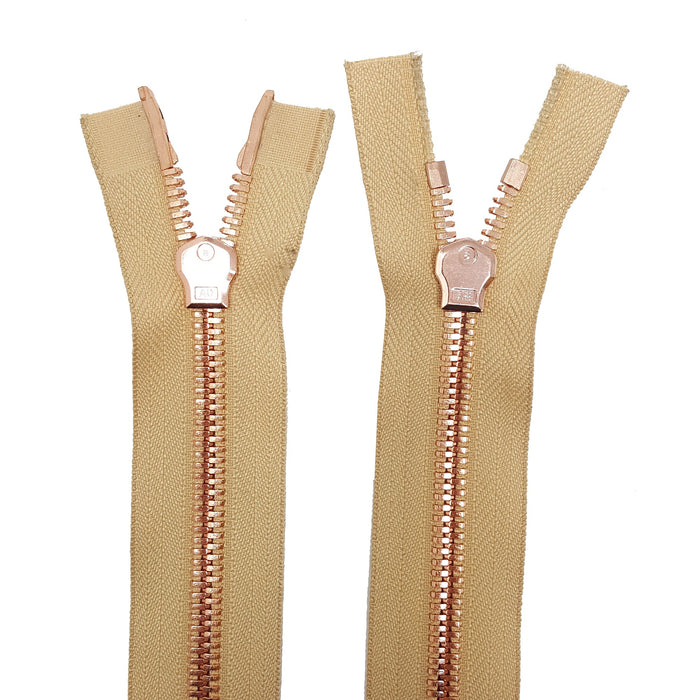 Glossy 8MM Two-Way Separating Open Bottom Zipper, Beige/Rose Gold |  36 Inch Length