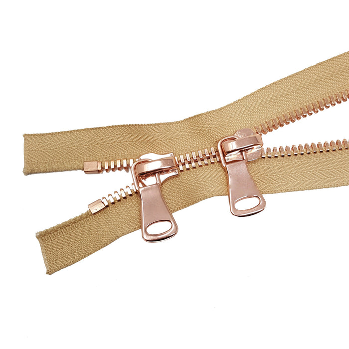 Glossy 8MM Two-Way Separating Open Bottom Zipper, Beige/Rose Gold |  36 Inch Length