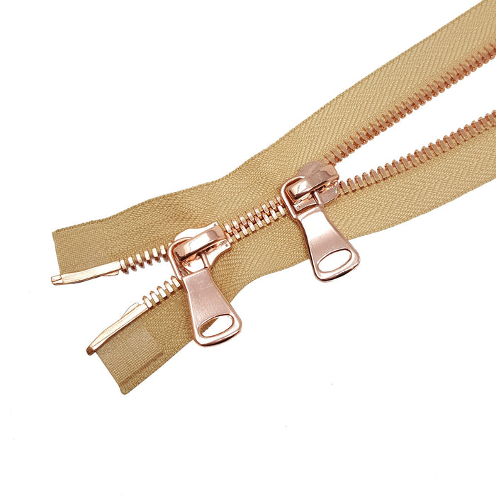 Glossy 8MM Two-Way Separating Open Bottom Zipper, Beige/Rose Gold |  36 Inch Length