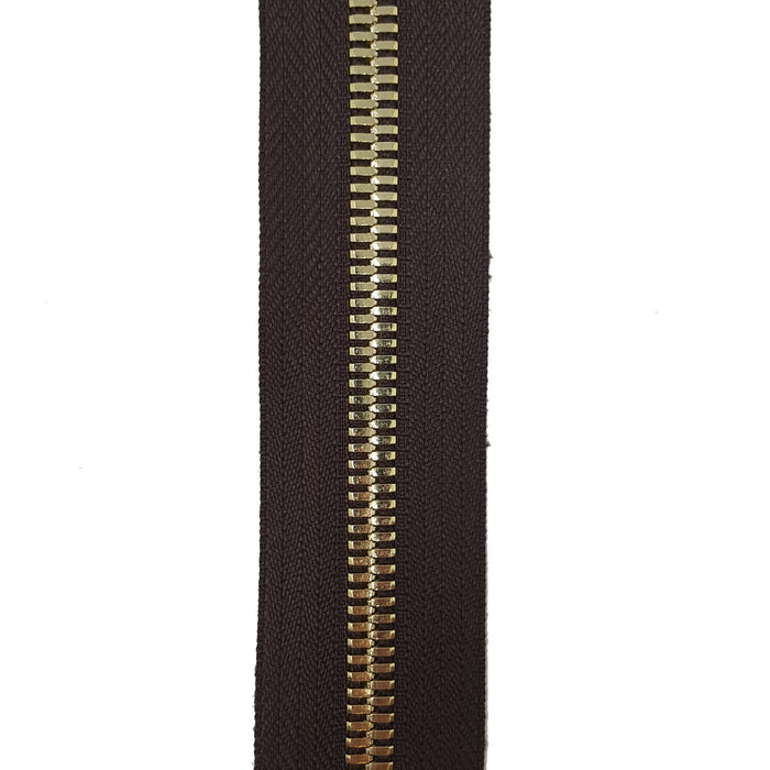 Glossy 8MM Two-Way Separating Open Bottom Zipper, Brown/Brass |  36 Inch Length